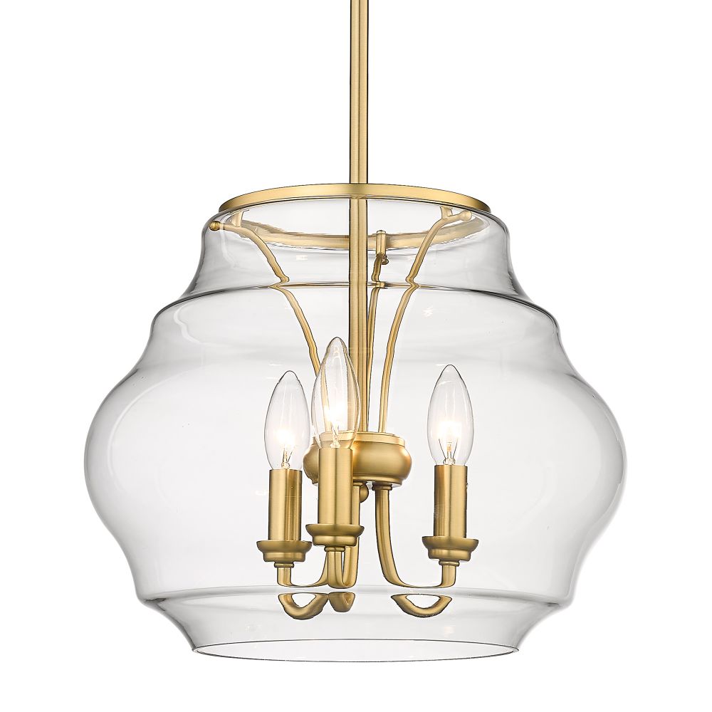 Golden Lighting 1087-3P BCB-CLR Annette 3 Light Pendant in Brushed Champagne Bronze with Clear Glass Shade